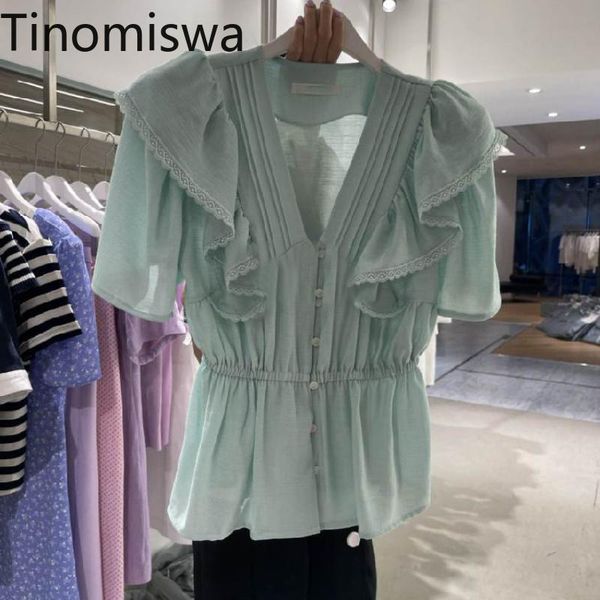 women's blouses & shirts tinomiswa slim waist short sleve blouse women v neck single breasted ruffle patchwork elegant chic blusas muj, White
women's blouses & shirts tinomiswa slim waist short sleve blouse women v neck single breasted ruffle patchwork elegant chic blusas muj, White