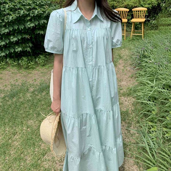 casual dresses korean chic summer gentle mint green lapel single-breasted pleated stitching loose puff sleeve dress long skirt wsr, Black;gray
casual dresses korean chic summer gentle mint green lapel single-breasted pleated stitching loose puff sleeve dress long skirt wsr, Black;gray