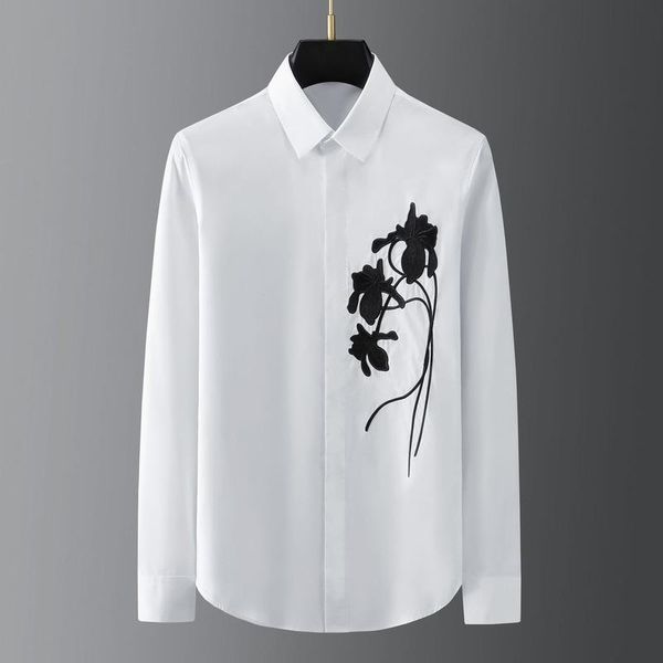 men's casual shirts vintage rose embroidery shirt slim long sleeve business formal dress social party male clothing, White;black
men's casual shirts vintage rose embroidery shirt slim long sleeve business formal dress social party male clothing, White;black