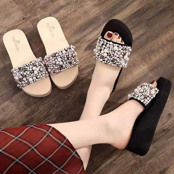 women crystal beach shoes 2021 summer high platform sandals wedge flip flops slope handmade slippers female flower shoes zapat, Black
women crystal beach shoes 2021 summer high platform sandals wedge flip flops slope handmade slippers female flower shoes zapat, Black