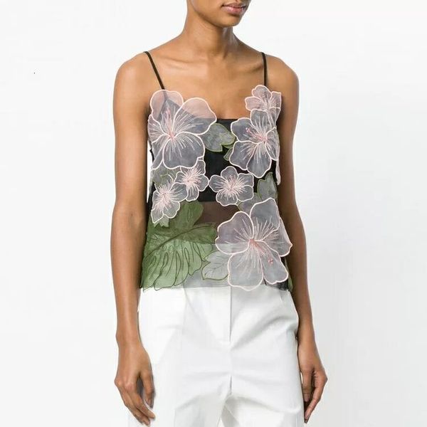 summer new lace three dimensional flower sling women's dark green embroidery vest perspective top, White
summer new lace three dimensional flower sling women's dark green embroidery vest perspective top, White