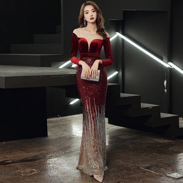 annual meeting evening dr 2021 banquet atmosphere queen summer long sleeve temperament slim fishtail red, Black
annual meeting evening dr 2021 banquet atmosphere queen summer long sleeve temperament slim fishtail red, Black