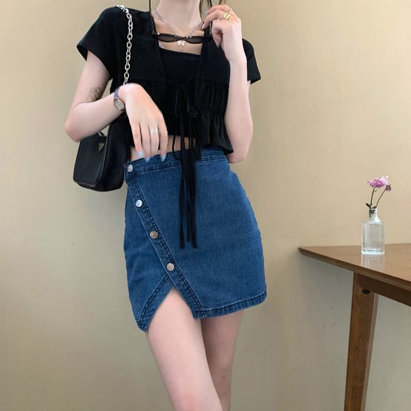 2021 new women's blue jeans, mini skirt, high waist, a-line, arrival button, irregular, saia jeans style, collection in summer q9co, Black
2021 new women's blue jeans, mini skirt, high waist, a-line, arrival button, irregular, saia jeans style, collection in summer q9co, Black