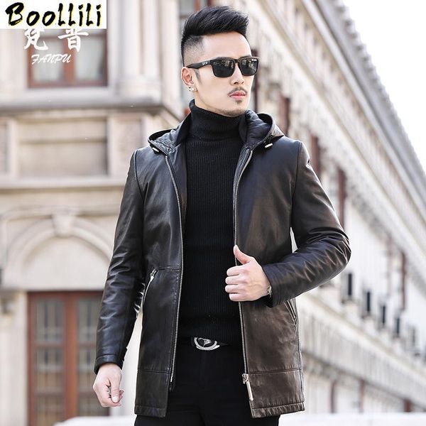 men's leather & faux boollili genuine jacket autumn winter long coat men goatskin down hooded hat chaqueta cuero hombre, Black
men's leather & faux boollili genuine jacket autumn winter long coat men goatskin down hooded hat chaqueta cuero hombre, Black