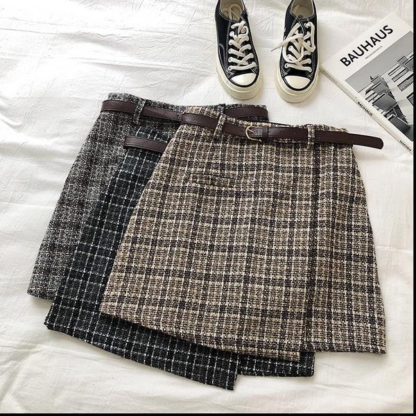 2020 korean irregular lady mini skirt autumn sweet high waist a line skirt vintage casual women plaid skirt with sashes, Black
2020 korean irregular lady mini skirt autumn sweet high waist a line skirt vintage casual women plaid skirt with sashes, Black