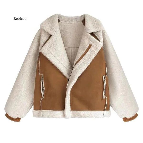 women's wool & blends suede short coat lamb cashmere motorcycle jacket winter clothing chic loose fur, Black
women's wool & blends suede short coat lamb cashmere motorcycle jacket winter clothing chic loose fur, Black