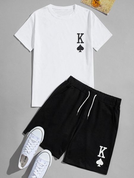 men poker print tee & track shorts 75ef#, Gray
men poker print tee & track shorts 75ef#, Gray