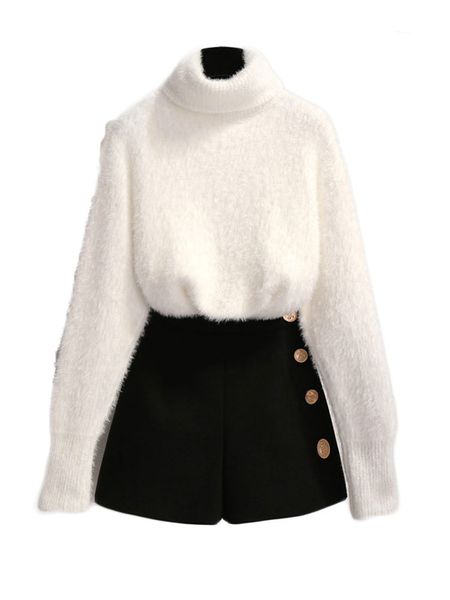new winter loose high-necked white turtleneck sweater shorts two pcs clothing set knitted suits outfit knitwear 201008
new winter loose high-necked white turtleneck sweater shorts two pcs clothing set knitted suits outfit knitwear 201008