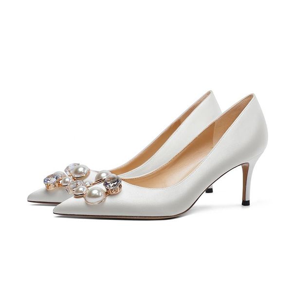 bride wedding shoes women's new winter white satin pearl square buckle point thin heel shoes, Black
bride wedding shoes women's new winter white satin pearl square buckle point thin heel shoes, Black