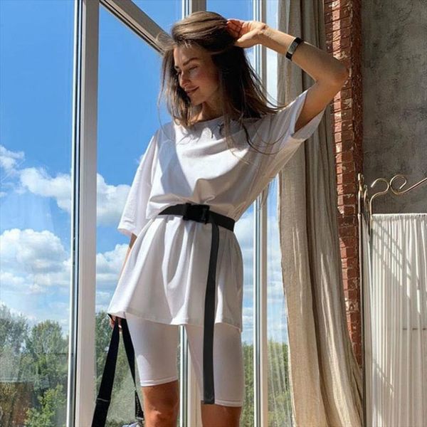t shirt shorts simple womens pants solid color with belt style sports soft convenience casual clothing, White
t shirt shorts simple womens pants solid color with belt style sports soft convenience casual clothing, White