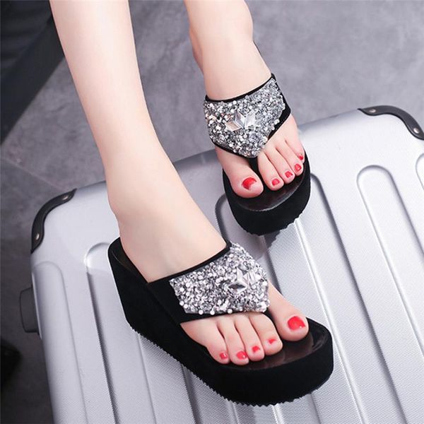 slippers women home summer sandals women's rhinestone wedges flip flops fashion clip toe beach shoes, Black
slippers women home summer sandals women's rhinestone wedges flip flops fashion clip toe beach shoes, Black