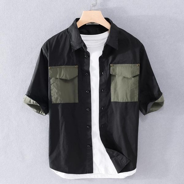 men's casual shirts 100% cotton summer half sleeve trendy patchwork black shirt men fashion comfortable for chemise camisa mens, White;black
men's casual shirts 100% cotton summer half sleeve trendy patchwork black shirt men fashion comfortable for chemise camisa mens, White;black