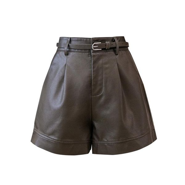 women's shorts 2021 women high waist washed leather short pants belted wide leg faux pu tousers skirt, White;black
women's shorts 2021 women high waist washed leather short pants belted wide leg faux pu tousers skirt, White;black