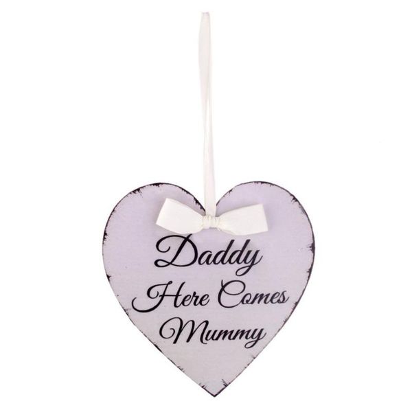 party decoration daddy here comes mummy heart shape wedding hanging sign plaque 
party decoration daddy here comes mummy heart shape wedding hanging sign plaque