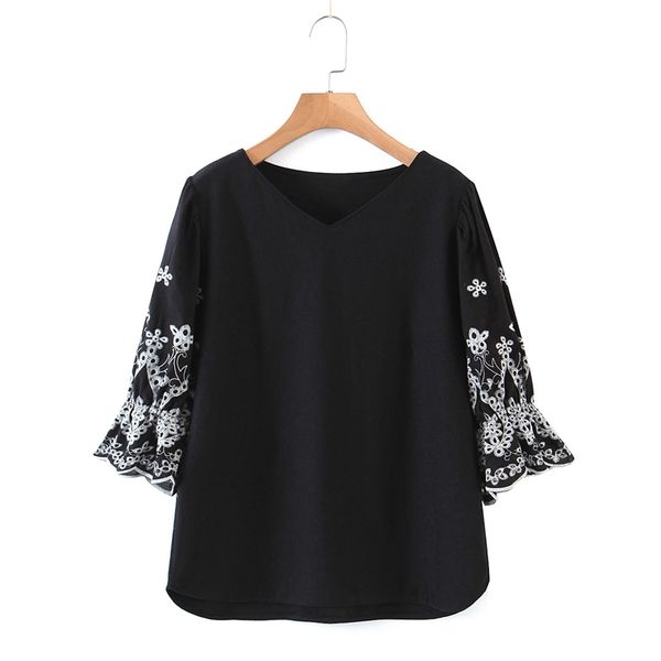 casual spring vintage black flare sleeve embroidery floral hollow out blouse women v neck shirts 210525, White
casual spring vintage black flare sleeve embroidery floral hollow out blouse women v neck shirts 210525, White