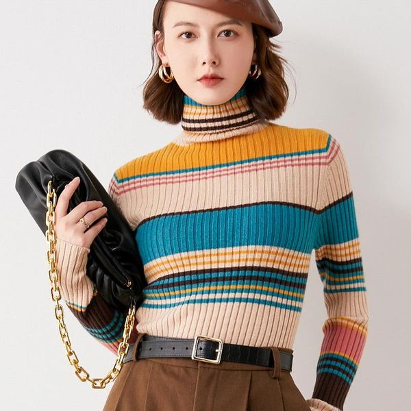 women's sweaters colorful striped print knitted sweater women pile collar long sleeve casual slim pullovers female jumper, White;black
women's sweaters colorful striped print knitted sweater women pile collar long sleeve casual slim pullovers female jumper, White;black