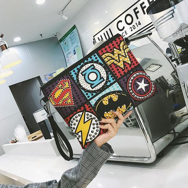 factory wholesale men bag contrast leather envelope cartoon printed mens and women shoulder handbags personality rivet punk clutch bags, Black;red
factory wholesale men bag contrast leather envelope cartoon printed mens and women shoulder handbags personality rivet punk clutch bags, Black;red