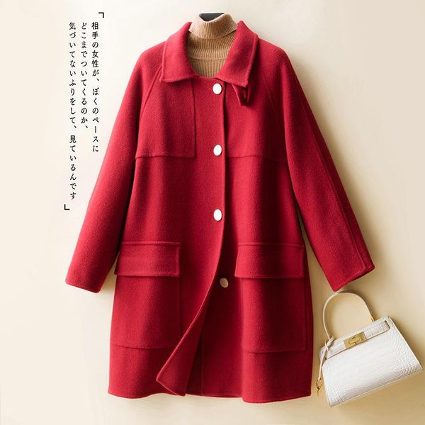women's wool & blends autumn and winter double faced cashmere coat middle long loose versatile woolen korean, Black
women's wool & blends autumn and winter double faced cashmere coat middle long loose versatile woolen korean, Black