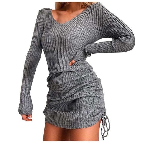 casual dresses autumn and winter warm sweater dress women streetwear shirring ruched lace up mini bodycon v neck pullover robes vestido, Black;gray
casual dresses autumn and winter warm sweater dress women streetwear shirring ruched lace up mini bodycon v neck pullover robes vestido, Black;gray