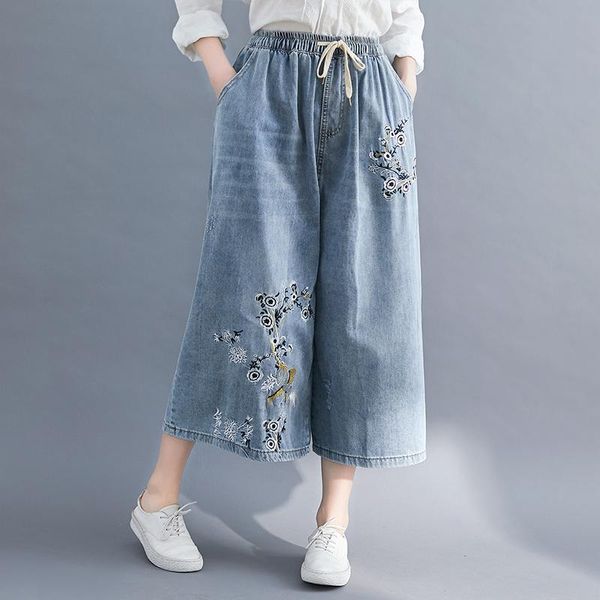 women's jeans embroidered flower denim wide leg pants 2021 women autumn high waist loose hippie trousers, Blue
women's jeans embroidered flower denim wide leg pants 2021 women autumn high waist loose hippie trousers, Blue