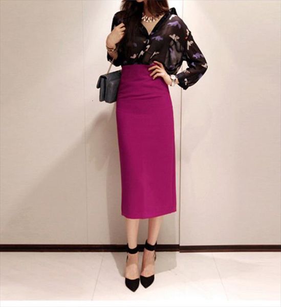 customize summer casual plus size womens skirts xxs 8xl high waist mid calf long pencil office skirt open back split, Black