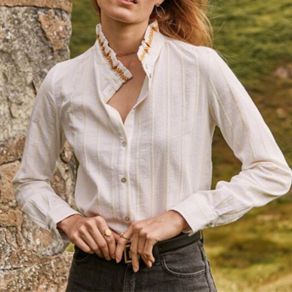 2021 new ribbed ruffle shirt autumn casual embroidered collar long sleeve elegant blouse vintage women and blouses fall 7oyw, White
2021 new ribbed ruffle shirt autumn casual embroidered collar long sleeve elegant blouse vintage women and blouses fall 7oyw, White