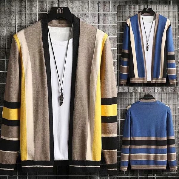men's sweaters autumn coat cardigan sweater fashion brand leisure loose stripe korean color matching small shirt, White;black
men's sweaters autumn coat cardigan sweater fashion brand leisure loose stripe korean color matching small shirt, White;black
