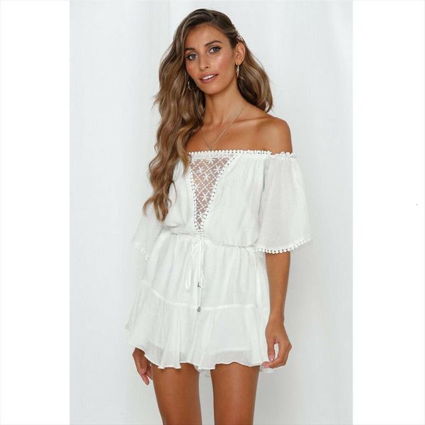 off shoulder lace patchwork women romper elastic beach holiday summer mini playsuit, Black;white
off shoulder lace patchwork women romper elastic beach holiday summer mini playsuit, Black;white