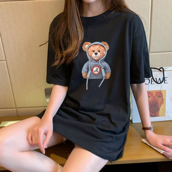 ladies korean summer new style bear cotton bottoming shirt round neck short-sleeved loose t-shirt women, White
ladies korean summer new style bear cotton bottoming shirt round neck short-sleeved loose t-shirt women, White