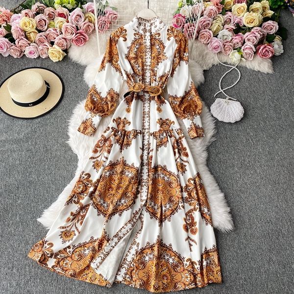 new 2021 autumn folk retro print women dress stand collar lantern sleeve belt maxi dresses boho casual beach long vestidos xeu8, Black;gray 
new 2021 autumn folk retro print women dress stand collar lantern sleeve belt maxi dresses boho casual beach long vestidos xeu8, Black;gray