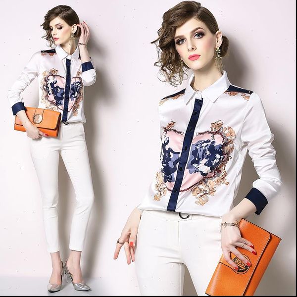 2021 white spring summer women runway long sleeve ol blouse designer printed casual lapel collar shirt blusas
2021 white spring summer women runway long sleeve ol blouse designer printed casual lapel collar shirt blusas