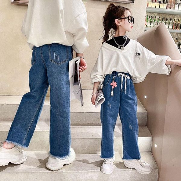 girls straight wide-leg pants spring autumn 2021 new children's spring jeans big children's loose long pants teen denim trousers, Blue
girls straight wide-leg pants spring autumn 2021 new children's spring jeans big children's loose long pants teen denim trousers, Blue