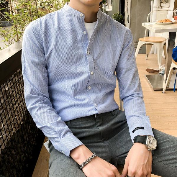 men's casual shirts men spring slim fit business male formal wear striped long sleeve gentlemen office blouses o279, White;black
men's casual shirts men spring slim fit business male formal wear striped long sleeve gentlemen office blouses o279, White;black