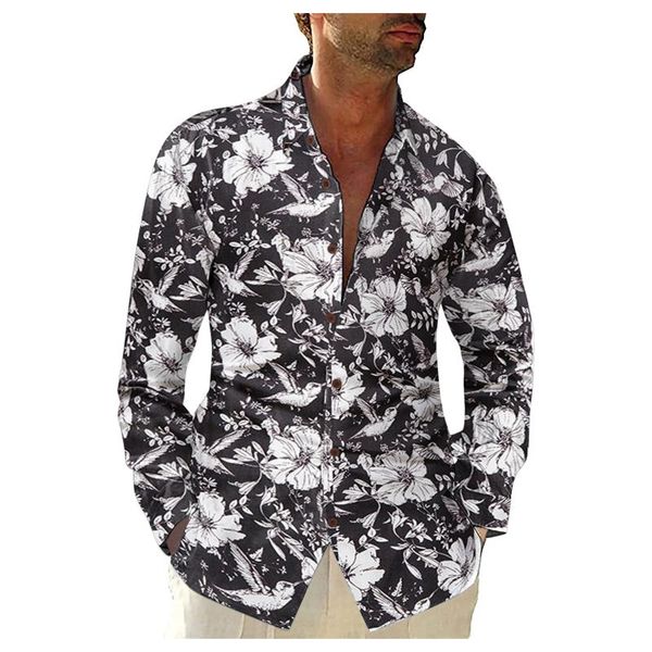 men's casual shirts floral printed shirt turn down collar large size long sleeved autumn spring loose cardigan chemise 2021, White;black
men's casual shirts floral printed shirt turn down collar large size long sleeved autumn spring loose cardigan chemise 2021, White;black