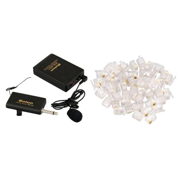 microphones 50 pcs rj11 6p6c modular plug telephone adapter connector & 1 set wireless lavalier microphone fm transmitter receiver
microphones 50 pcs rj11 6p6c modular plug telephone adapter connector & 1 set wireless lavalier microphone fm transmitter receiver