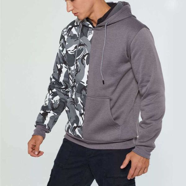 and men's tracksuits autumn winter camouflage stitching color contrast sweater street sports casual hooded clothing, Gray
and men's tracksuits autumn winter camouflage stitching color contrast sweater street sports casual hooded clothing, Gray