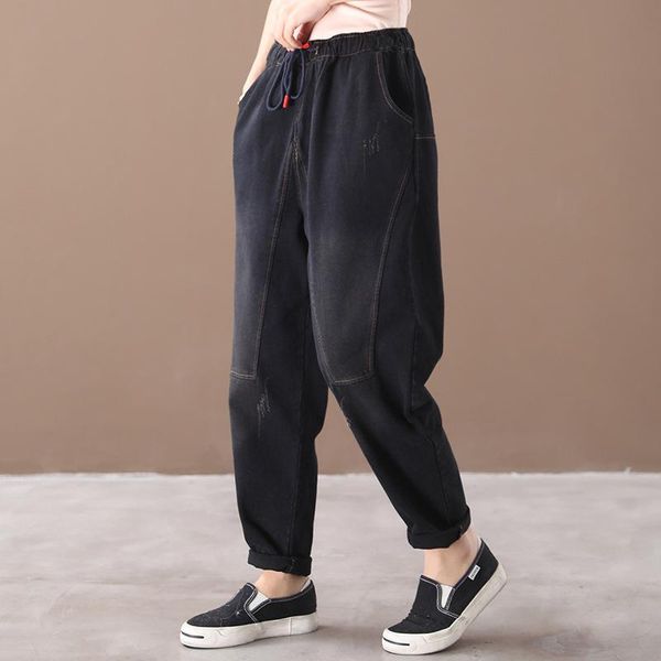 women's jeans johnature spring korean loose comfortable all-match elastic waist drawstring 2021 casual retro women denim harem pants, Blue
women's jeans johnature spring korean loose comfortable all-match elastic waist drawstring 2021 casual retro women denim harem pants, Blue