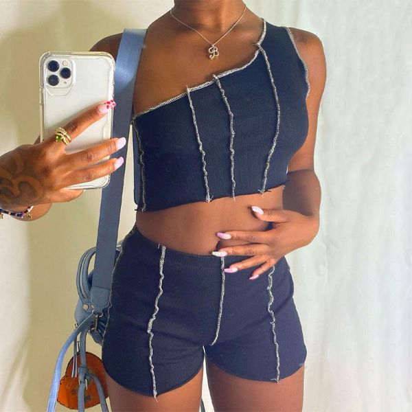 women's tracksuits two piece set women summer outfits splicing ribbed one-shoulder tank + elastic high waist shorts for female matchin, Gray
women's tracksuits two piece set women summer outfits splicing ribbed one-shoulder tank + elastic high waist shorts for female matchin, Gray