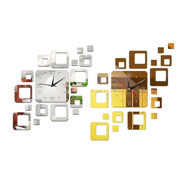 wall clocks 2pcs removable modern 3d acrylic mirror clock diy sticker square on the numbers - silver & gold
wall clocks 2pcs removable modern 3d acrylic mirror clock diy sticker square on the numbers - silver & gold