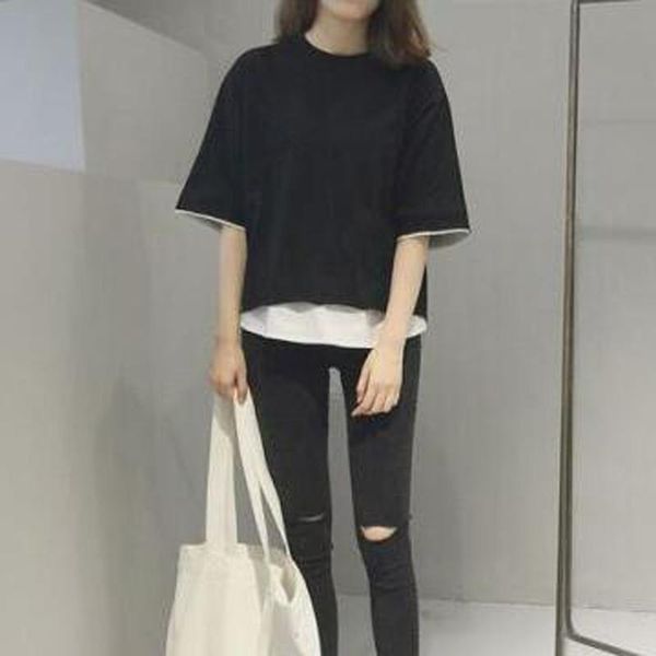 fake two pieces women tshirt new fashion patchwork color short sleeve o neck women bf style loose t-shirt, White
fake two pieces women tshirt new fashion patchwork color short sleeve o neck women bf style loose t-shirt, White