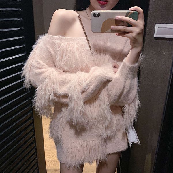 2021 new autumn winter off-shoulder knitted sweater women elegant tassel pullovers woman korean lazy casual pull femme jumper szpz, White;black
2021 new autumn winter off-shoulder knitted sweater women elegant tassel pullovers woman korean lazy casual pull femme jumper szpz, White;black