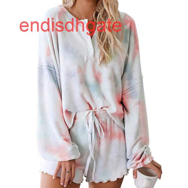 long 2021 summer new wear home sleeve shorts tie dyed pajamas two piece suit for women 2008, Black;white
long 2021 summer new wear home sleeve shorts tie dyed pajamas two piece suit for women 2008, Black;white