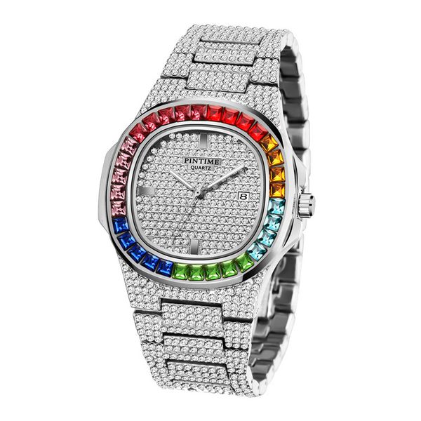 designer fashion full diamond three-pin men's quartz watch colorful diamond luxury atmosphere hip-hop watch, Silver
designer fashion full diamond three-pin men's quartz watch colorful diamond luxury atmosphere hip-hop watch, Silver