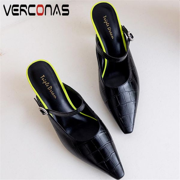 dress shoes verconas 2021 brand design women pumps sandals summer genuine leather rhinestone pointed toe square high heels woman, Black
dress shoes verconas 2021 brand design women pumps sandals summer genuine leather rhinestone pointed toe square high heels woman, Black