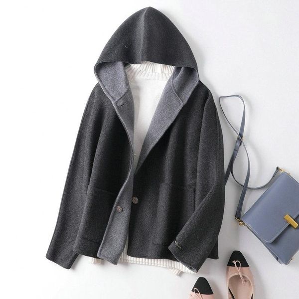 women's wool & blends handmade coat autumn and winter 2021 short hooded color matching double-sided cashmere woolen overcoat female, Black
women's wool & blends handmade coat autumn and winter 2021 short hooded color matching double-sided cashmere woolen overcoat female, Black
