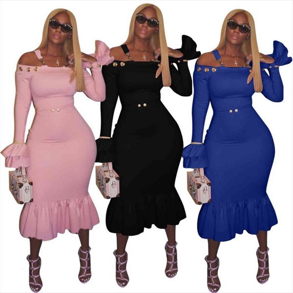 long sleeve mermaid womens dress fashion party midi vestidos elegant sls6220, Black;gray
long sleeve mermaid womens dress fashion party midi vestidos elegant sls6220, Black;gray