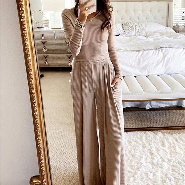 women casual knitted rib two-piece sets 2021 autumn ladies long sleeves &long pants fashion o-neck solid color leisure suit, Gray
women casual knitted rib two-piece sets 2021 autumn ladies long sleeves &long pants fashion o-neck solid color leisure suit, Gray