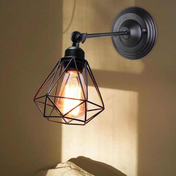 retro industrial led cage wall lamp industrial wall lamp shade e27 modern indoor lighting black