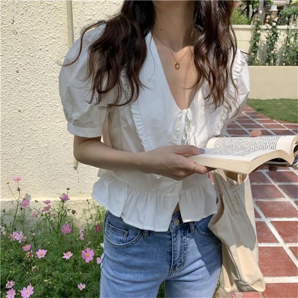 women's blouses & shirts hzirip chic sweet high waist stylish puff sleeves 2021 summer lace-up solid office lady brief femme streetwear, White
women's blouses & shirts hzirip chic sweet high waist stylish puff sleeves 2021 summer lace-up solid office lady brief femme streetwear, White
