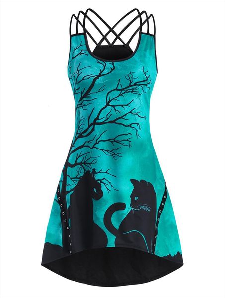 gothic casual plus size crisscross women dresses tree cat print grommet high low sleeveless party robe, Black;gray
gothic casual plus size crisscross women dresses tree cat print grommet high low sleeveless party robe, Black;gray